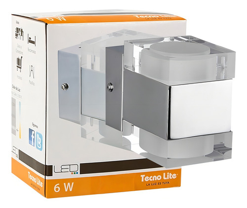 Lampara Sobreponer Muro Cromado Luz Suave Cálida TLLED-500/6W/CR Tecnolite