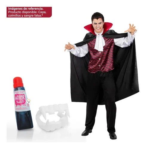 Capa Drácula + Colmillos Vampiro + Sangre Falsa Cpdrof223