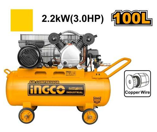 Compresor De Aire Ingco 3 Hp 100 Lts Industrial Ac1301008 Color Amarillo