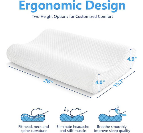 Am Aeromax Queen Size Firm Contour Memory Foam Pillow, Almoh