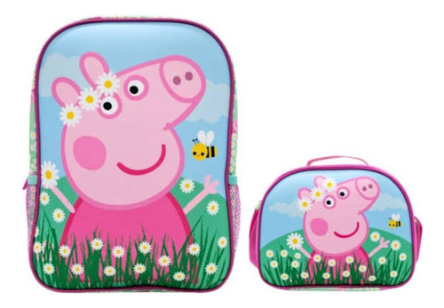 Set Mochila A4 + Lonchera Peppa Pig Original Pre Escolar