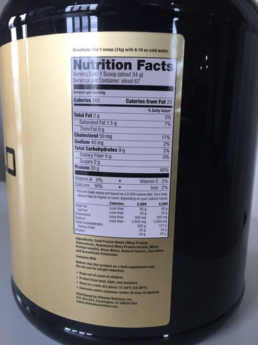 Imagen 2 de 2 de Whey Gold Proteina 5 Lbs Ultimate Nutrition + Envio Gratis