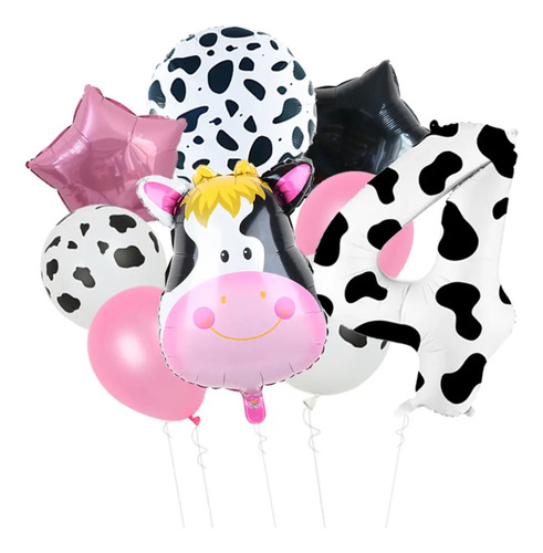 Globos Set De Vaca Granja Manchas Y Número Gigante 9pzs/set