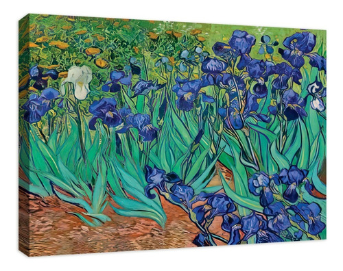 Cuadro Decorativo Canvas Coleccion Vincent Van Gogh 60x45 Color Lirios Armazón Natural