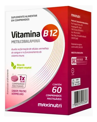 Suplemento B12 Metilcobalamina Mastigáveis Nutri 60cp