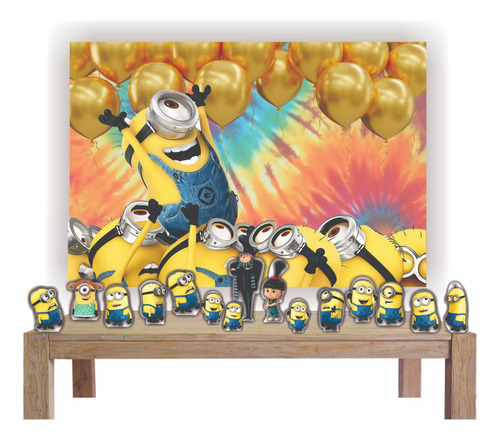 Kit Painel Poli Banner + Displays Festa Minions