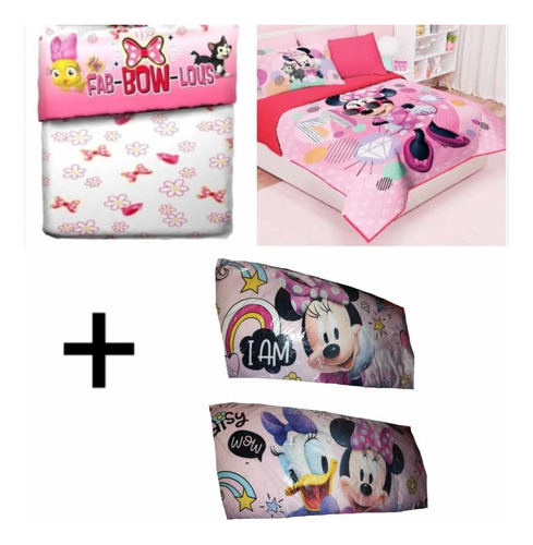 Set Sabanas, Colcha, Almohadas Minnie Individual