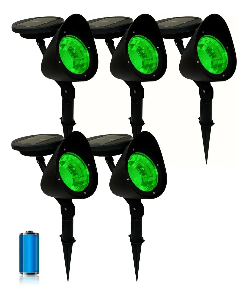 Kit 5 Luminária Luz Solar Spot Led De Jardim Iluminação Estrutura Verde Preto