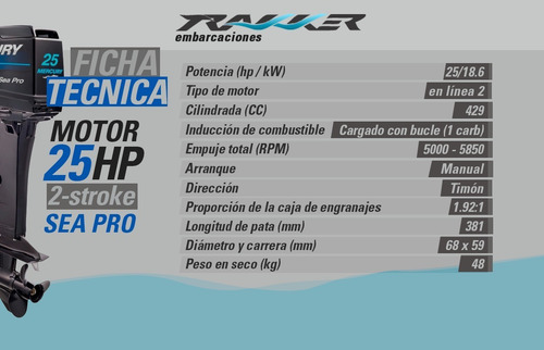 Motor Fuera De Borda Mercury 25 Hp Sea Pro (2 Tiempos)