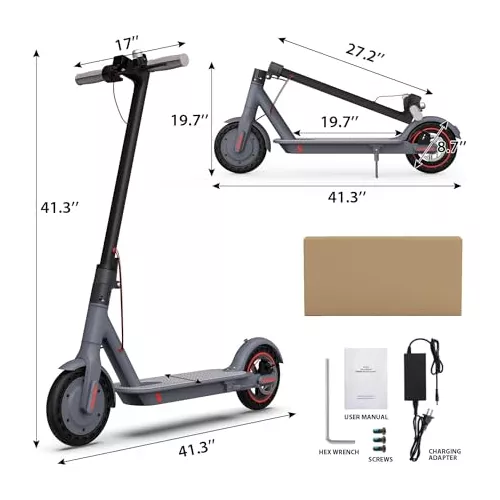 Scooter eléctrico para adultos, motor de 350 W, velocidad de 19 MPH, rango  de 19 a 21 millas, plegable, ligero, sistema de frenado, neumáticos de 8.5