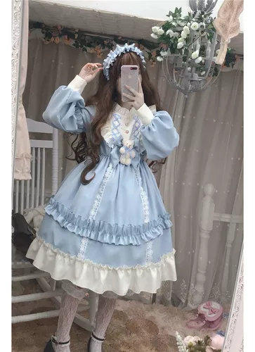 Vestido Japonês Lolita Kawaii Bow Bear Lace