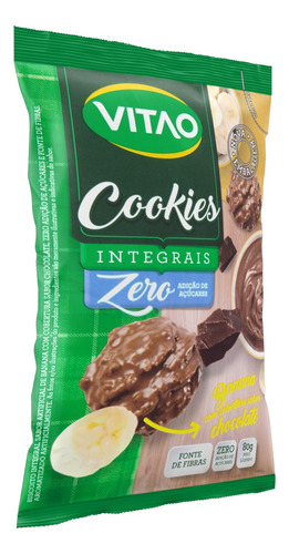 Biscoito Cookie Integral Banana Cobertura Chocolate Vitao Pacote 80g