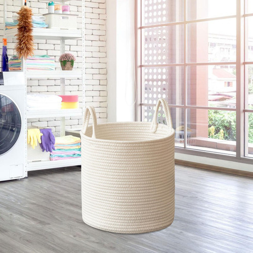 Cesta De Roupa Suja De Corda Tecida Para Armazenamento De M