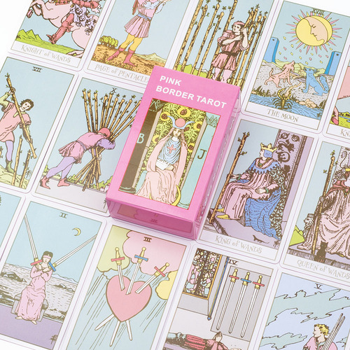 Baraja De Cartas De Tarot Con Borde Rosa Con Guía, 78 Piezas