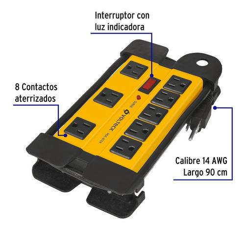 Multicontacto Uso Industrial 8 Entradas Supresor 1200 Joules