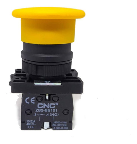 Botão Cogumelo 40mm 400v 10a Cnc Amarelo Lay5-ec51