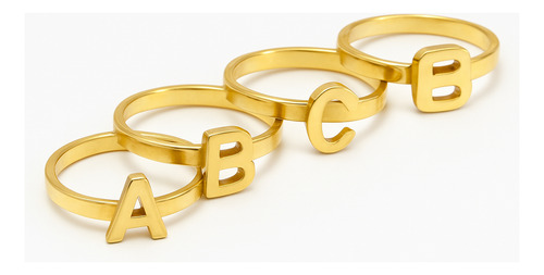 Anillo Inicial Letra Dorado Caja Acero Quirúrgico Dorado/d 17