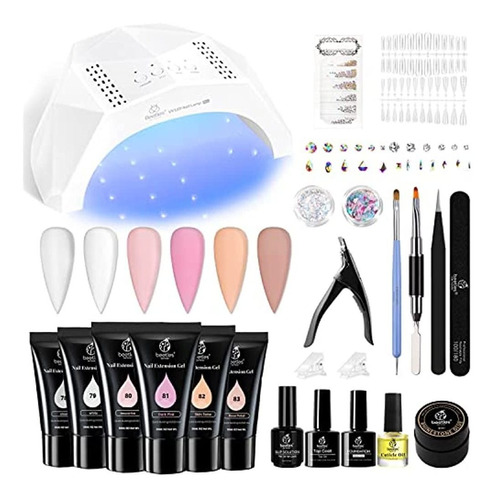 Beetles Poly Nail Gel Kit Con Lámpara U V 6 Piezas Poly Colo