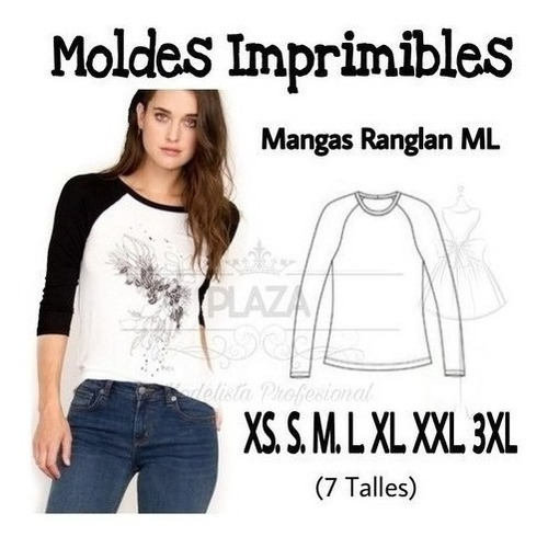 Moldes Patrones Imprimibles Camiseta Raglan Ml Xs Al 3xl