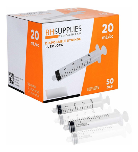 Jeringa Esteril De 20 Ml, 50 Jeringas (sin Aguja)