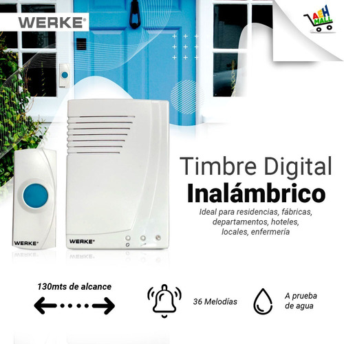 Imagen 2 de 7 de Timbre Inalambrico 130mts 36 Melodias, Digital -werke-