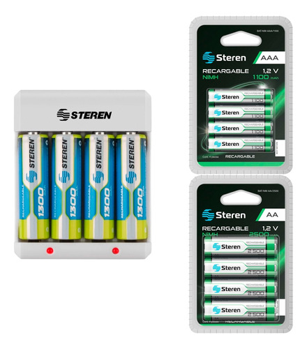 Cargador Steren Con 4 Pila Aa + 4 Aa 2500mah + 4 Aaa 1100mah