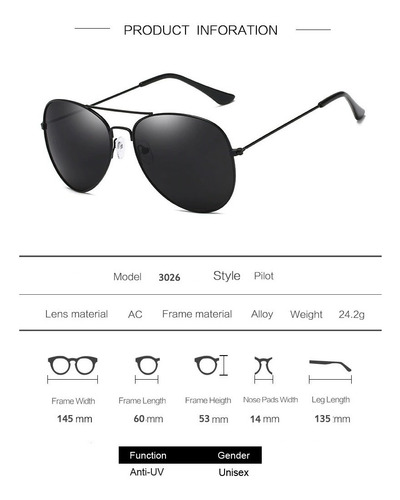 Lentes De Sol Aviador Polarizados Gota Mediana Conducir Lujo
