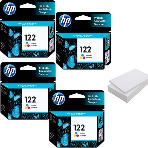 Kit De 4 Cartuchos Hp 122 Tricolor + Resma De Papel