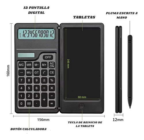 Calculadora Plegable Pizarra Mágica Anotador Lcd 12 Dígitos Rosa