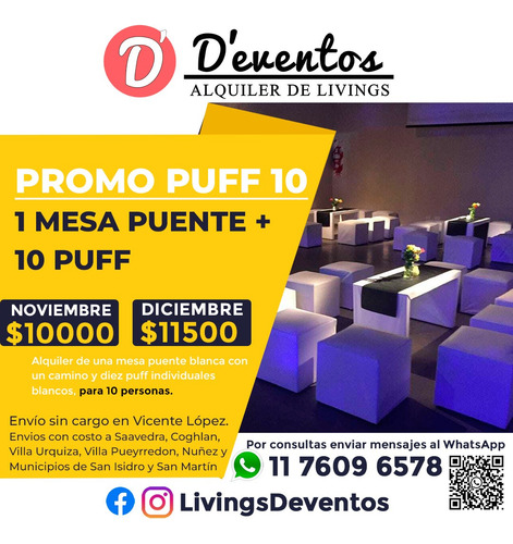 Alquiler De Livings Zona Norte Puff Minipuff Horno Sillas