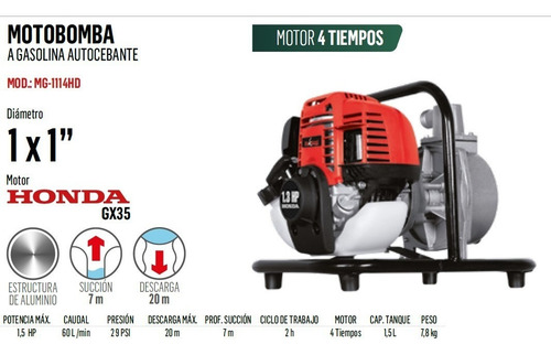 Motobomba A Gasolina 1 X 1 Motor Honda Gx35
