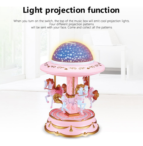 Caja De Música Carousel Para Niñas, Farol Con Proyección De