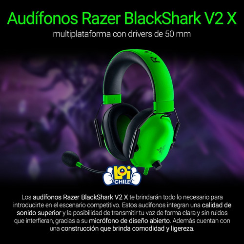 Imagen 2 de 8 de Audífonos Gamer Razer Blackshark V2 X Green Loi Chile