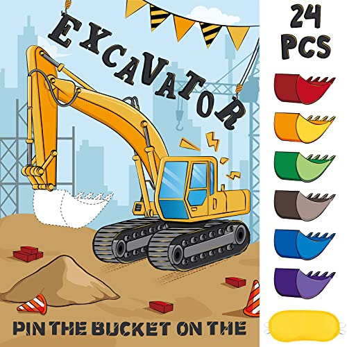 Pin The Bucket On The Excavator Party Games - Construction P