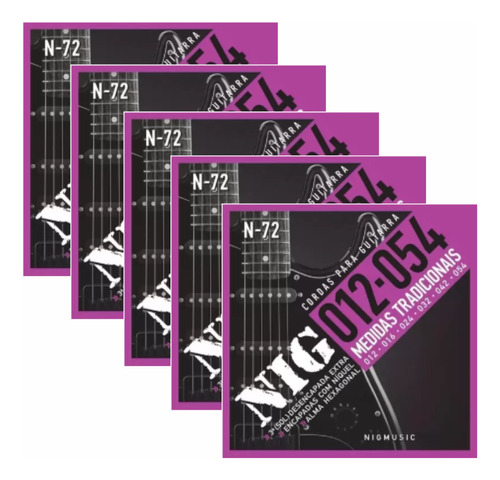 Kit Com 5  Encordoamentos  Nig N72  Guitarra - .012-54