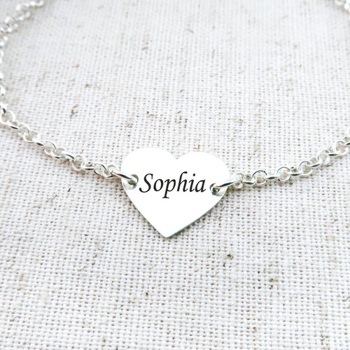 Pulseira Personalizada Coração Com Nome Em Prata 925 Cor Prateado