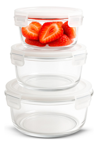 3 Pote Vidro Hermético Multiuso Refratário 850ml/560ml/360ml