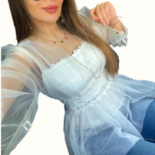 Blusa De Manga Larga Con Tela De Mesh Mod Bianca