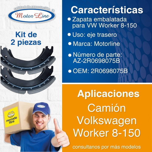 Imagen 2 de 7 de 2 Zapatas Traseras Para Vw Vochobus Volkbus Worker 8-150