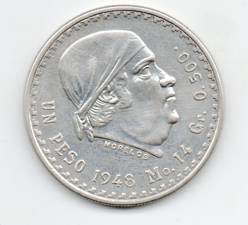 Moneda Mexicana Antigua Deplata  Morelos Ley .500 1948 P132