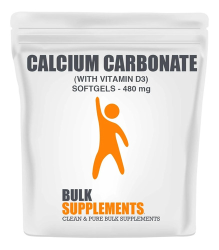 Bulk Supplements | Calcium Carbonate & Vd3 | 480mg | 300 Sof