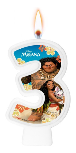 Número 3 - Vela Moana - Para Bolo, Aniversário E Festa