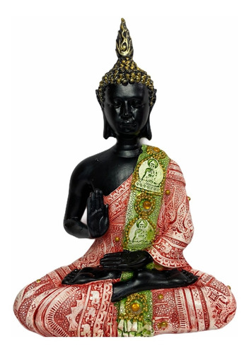 Buda Negro Y Rojo Estatua Feng Shui