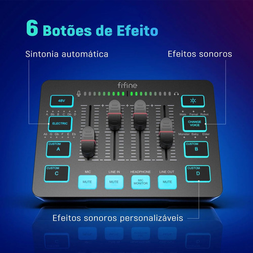Misturador Ampligame Fifine Sc3 2 Saídas/3 Entradas/usb-c/4