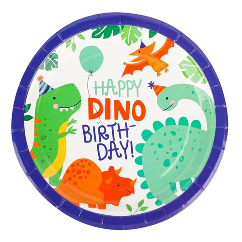 Plato Polipapel Dinosaurios Happy Birthday Cumpleaños X10