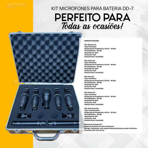 Kit Microfone Para Bateria + Maleta 7 Peças Dylan Dd-7 Cor P