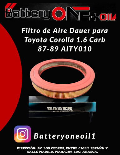 Filtro De Aire Corolla 87-97 Carburado ( Aity-010)