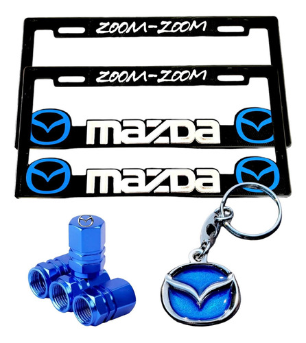 Porta Placa Para Mazda, Llavero Metálico Y Tapón Válvula 