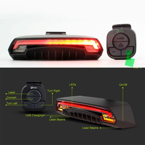 Imagen 3 de 10 de Luz Led Trasera Bicicleta Control Inalámbrico Carril Laser