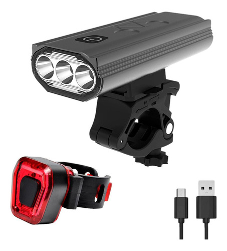 Luz Linterna Bicicleta Set Delantera Trasera Usb Impermeable